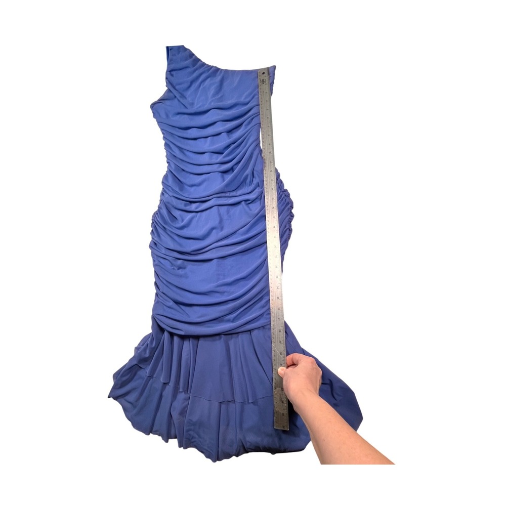 ZESICA Blue One Shoulder Ruched Mesh‎ Midi Dress Bodycon Cocktail L - Picture 7 of 15